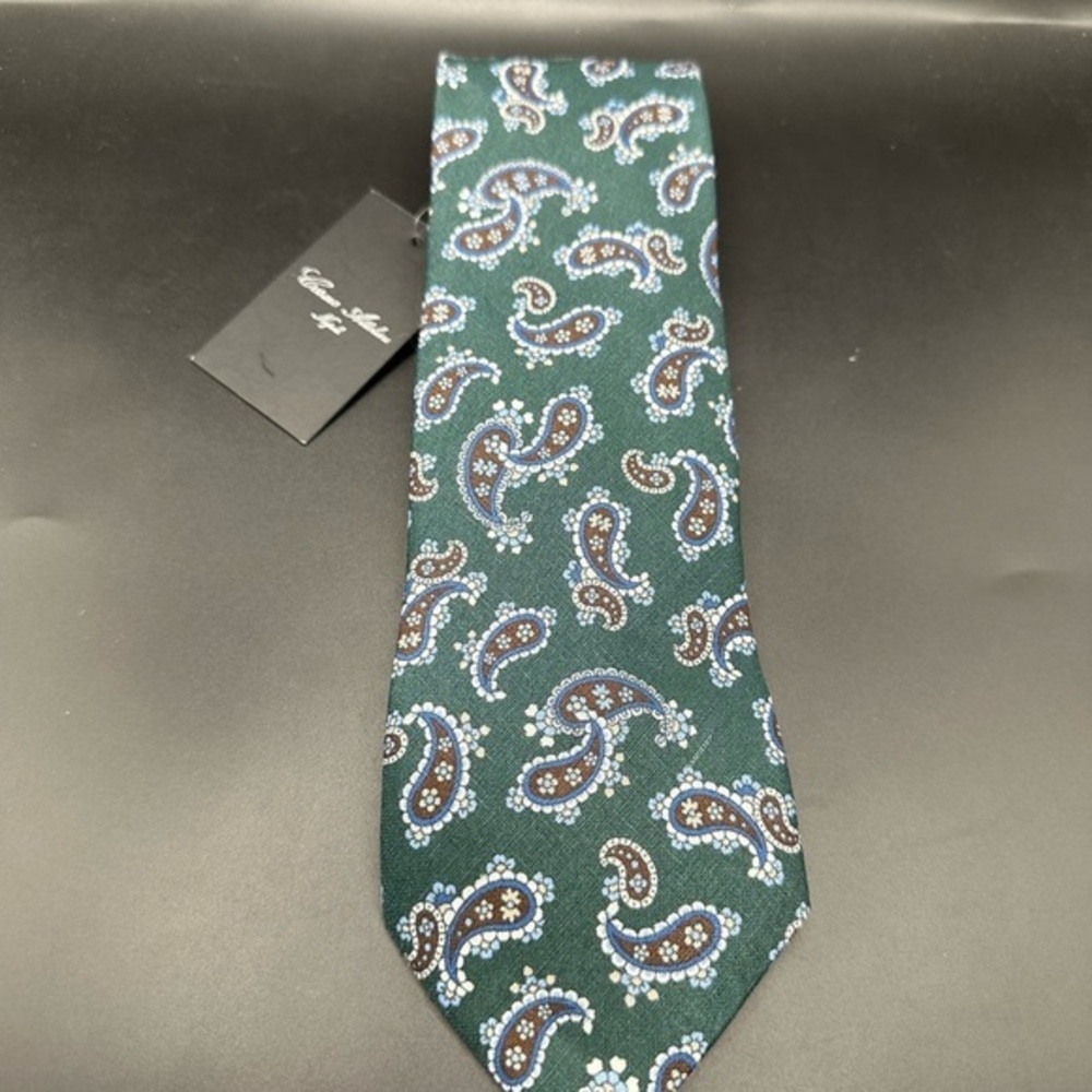 Caesare Attolini Silk Blend Green Paisley Tie